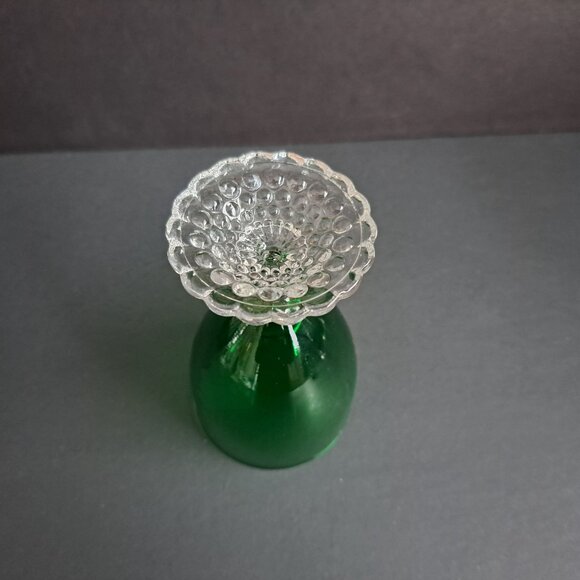 Anchor Hocking Bubble Foot Green Wine Glass 4 5/8" Vintage Emerald Goblet USA - Picture 7 of 7
